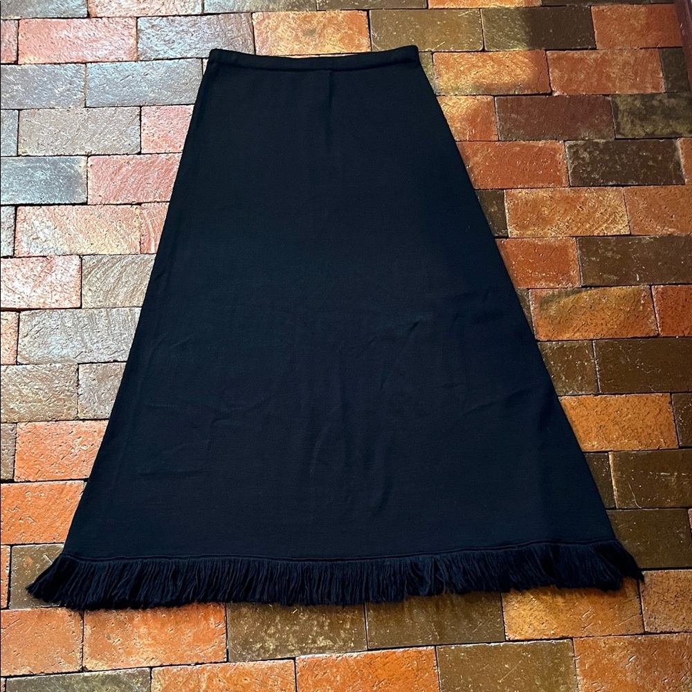 SMALL QVC item Dialogue black skirt with fringe at hem/Dressy!